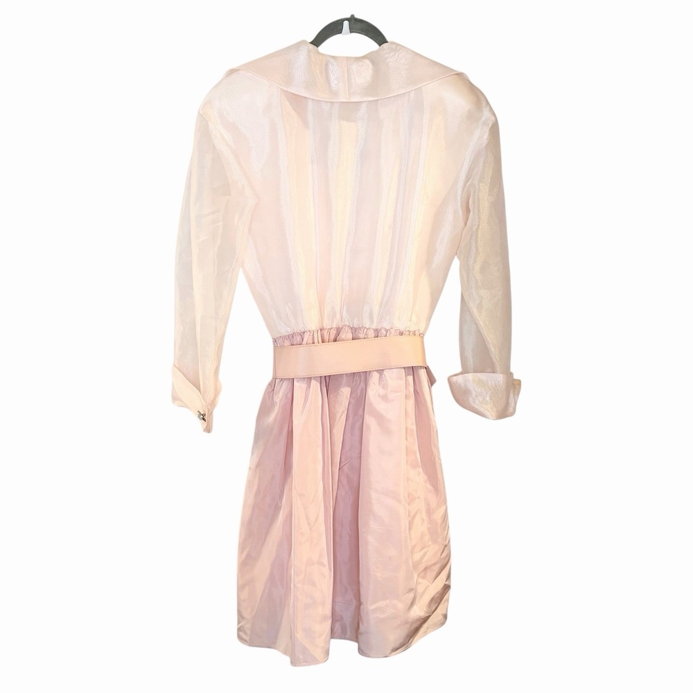 Vtg 80s Evening Chic Lola Berent Pink Taffeta Rhinestone Belt Formal Dress 9/10 - Picture 2 of 7